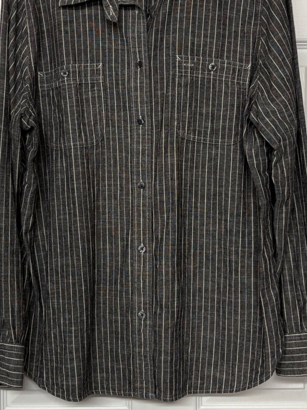 Lauren Ralph Lauren Lauren Jean Co. Gray Striped Button Front Cotton Top Sz XL - Picture 3 of 4
